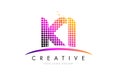 KI K I Letter Logo Design with Magenta Dots and Swoosh