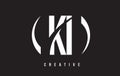 KI K I White Letter Logo Design with Black Background.