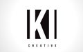 KI K I White Letter Logo Design with Black Square.