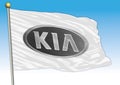 Kia car industry, flag with logo, illustration