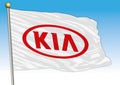 Kia cars, flags with logo, illustration