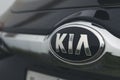 Kia Logo on bonet of a car. Kia Motor Corporation Kia automobile headquartered in Seoul, is South Korea`s second-largest Royalty Free Stock Photo