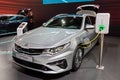 Kia Optima SW plug-in hybrid car at the Brussels Autosalon Motor Show. Belgium - January 18, 2019