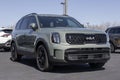 Kia Telluride SX-Prestige X-Line display at a dealership. Kia offers the Telluride in X-Line, LX, S, and EX models. MY:2024