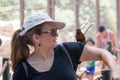 Kibutz Nir David, Israel, June 10, 2017 : Parrot sits on the hand of a young woman at the Australian Zoo Gan Guru in Kibbutz Nir D