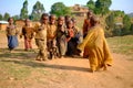 Kibuye/Rwanda - 08/25/2016: Group of african pygmy tribe children smiling and having fun in ethnic village