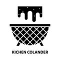 kichen colander icon, black vector sign with editable strokes, concept illustration