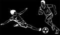 white silhouette of kick the ball soccer vector illustration. digital hand draw design Royalty Free Stock Photo