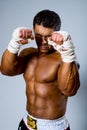 Kick-boxer in fighting stance Royalty Free Stock Photo