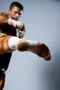 Kick-boxer training before fight Royalty Free Stock Photo