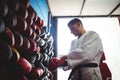 Kick boxer wearing gloves Royalty Free Stock Photo