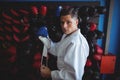 Kick boxer wearing gloves Royalty Free Stock Photo