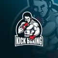 Kick boxing vector mascot logo design with modern illustration concept style for badge, emblem and tshirt printing. kick boxing