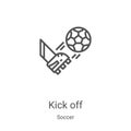 kick off icon vector from soccer collection. Thin line kick off outline icon vector illustration. Linear symbol for use on web and Royalty Free Stock Photo