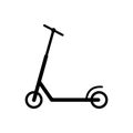 Kick Scooter Black Silhouette Icon. Push Power Wheel Bicycle Glyph Pictogram. Handle Trotinette Flat Symbol. Drive Bike