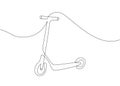 Kick scooter one line art. Continuous line drawing of sport, transportation, speed, electric, roller, hobby, mobile