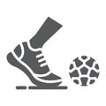 Kickball glyph icon, football and play, foot with ball sign, vector graphics, a solid pattern on a white background.