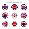 Kickball labels and badges. Collection of kickball club emblem and design elements.