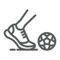 Kickball line icon, football and play, foot with ball sign, vector graphics, a linear pattern on a white background.