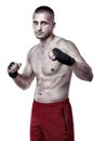 Kickbox fighter in guard stance Royalty Free Stock Photo