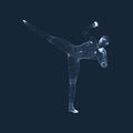 Kickbox Fighter Preparing to Execute a High Kick. Fitness, Sport, Training and Martial Arts Concept. 3D Model of Man.