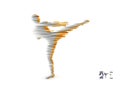 Kickbox fighter preparing to execute a high kick. Silhouette of a fighting man. Design template for sport. Emblem for training.