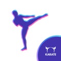 Kickbox fighter preparing to execute a high kick. Silhouette of a fighting man. Design template for Sport. Emblem for training.