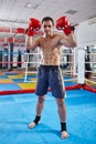 Kickbox fighter shadow boxing in the ring Royalty Free Stock Photo