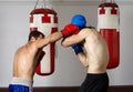 Kickbox fighters sparring in the gym Royalty Free Stock Photo