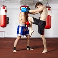 Kickbox fighters sparring in the gym Royalty Free Stock Photo