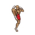 A kickboxer in defense stance design element