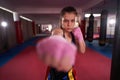 Kickboxer girl shadow boxing Royalty Free Stock Photo