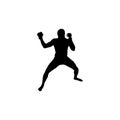 Kickboxer icon. Simple style kickboxing fight tournament poster background symbol. Kickboxer brand logo design element. Kickboxer
