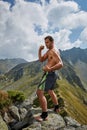 Kickboxer or muay thai fighter training on a mountain Royalty Free Stock Photo