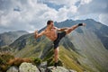 Kickboxer or muay thai fighter training on a mountain Royalty Free Stock Photo