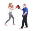 Kickboxing girl with trainer in sparring Royalty Free Stock Photo