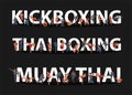 Kickboxing, Thai boxing, Muay Thai action on flat big letters ideas concept