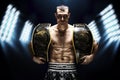 Kickboxing world middleweight champion stands with two belts. The concept of a healthy lifestyle, victory, success. Motivation