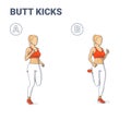 But Kickcs Female Home Workout Exercise Guidance. Athletic Girl Doing Bum Kicks Exercising Outdoors Workout Concept.