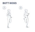 But Kickcs Woman Home Workout Exercise Guidance. Young Athletic Girl Doing Kick Butt or Bum Kicks Outdoors Workout.