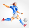 Woman soccer player kicking the ball