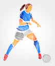 Blue and grayscale brush strokes of woman dominating the ball