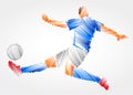 Soccer player stretching the body to dominate the ball