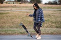 Kicking up a skateboard Royalty Free Stock Photo