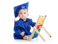 Kid with abacus toy. Concept of early learning Royalty Free Stock Photo