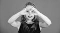 Kid adorable girl with long hair smiling face show heart gesture to you. Celebrate valentines day. Love and sympathy Royalty Free Stock Photo