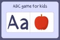 Kid alphabet mini games in cartoon style with letter A - apple.