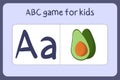 Kid alphabet mini games in cartoon style with letter A - avocado.