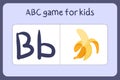 Kid alphabet mini games in cartoon style with letter B - banana.