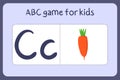 Kid alphabet mini games in cartoon style with letter C - carrot.